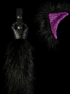 Black Cat Tail with Violet Brocade inner ear fabric
